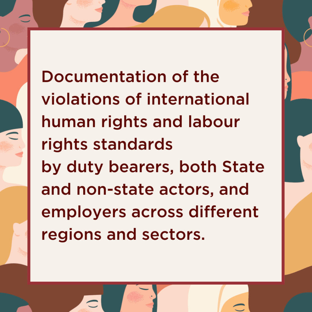 Documentation of the violations of international human rights and labour rights standards by duty bearers, both State and non-state actors, and employers across different regions and sectors.