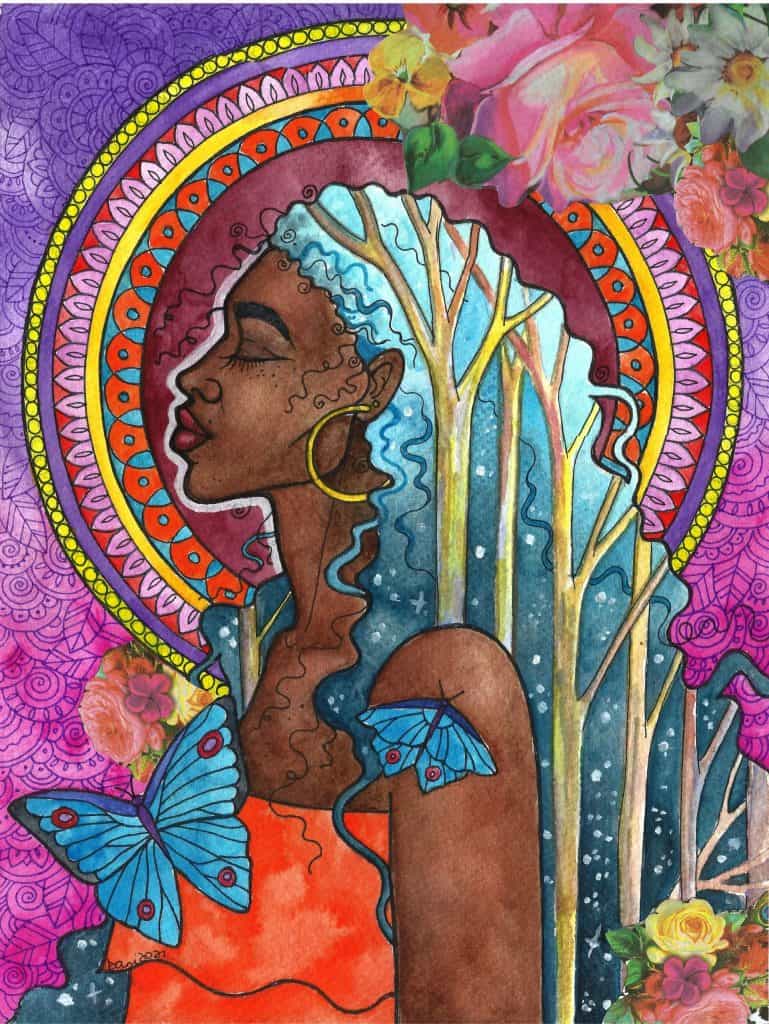 Colourful work called Sacred Self by artists Danielle Boodoo-Fortune.