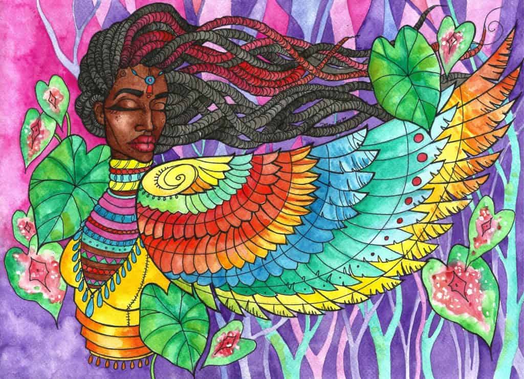 Colourful work called Sacred Self by artists Danielle Boodoo-Fortune.